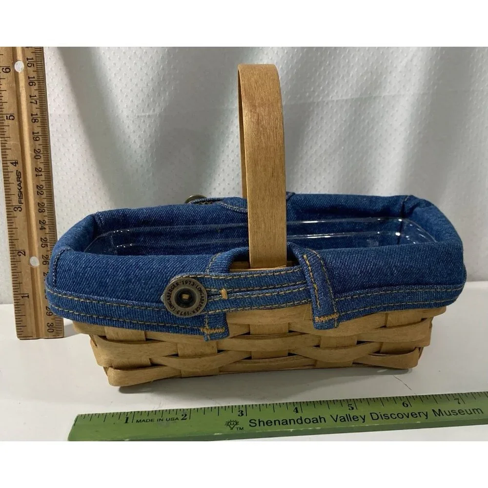 Longaberger Small Rectangular Basket Thank You Handle Denim Liner Insert 2004